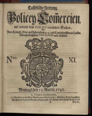 Nro. XI, Montags, den 15. Martii 1745