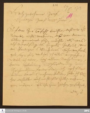 Brief von August Hermann Francke an Heinrich II. v. Reuß-Obergreiz.