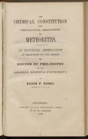 The chemical constitution and chronological arrangement of meteorites