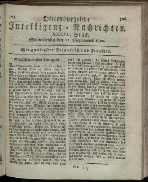XXXVII. Stück. Sonnabends den 13. September 1800.