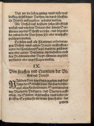 IX. Von straffen und Execution der Urtheil und Process.