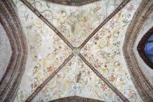 Gewölbebilder mit Drolerien, Ranken- und Laubwerk — Fabelwesen mit Fischflosse, Ranken- und Laubwerk