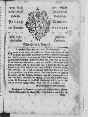 2tes Stück, Ausgabe vom 8. Januarii 1772