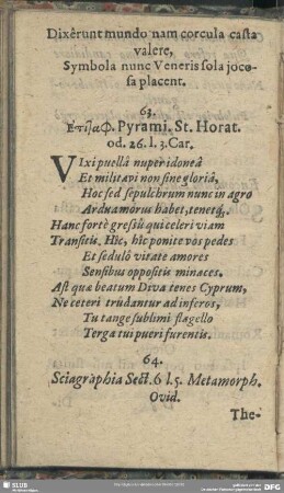 63. Epitaph. Pyrami. St. Horat. od. 26. l. 3. Car.