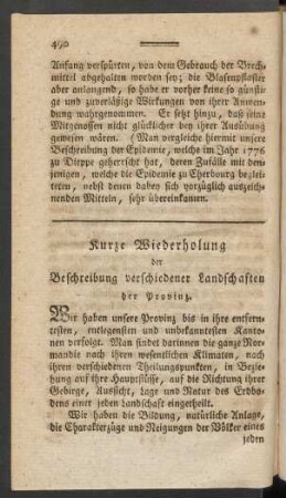 Kurze Wiederholung der Beschreibung verschiedener Landschaften der Provinz