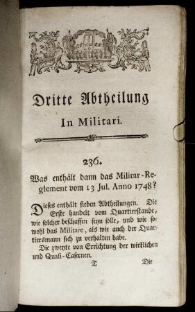 Dritte Abtheilung. In Militari.