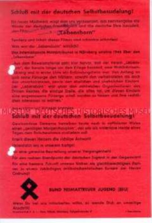Propagandaflugblatt des Bundes Heimattreuer Jugend (BHJ) mit scharfer Polemik gegen den Film "Lebensborn"