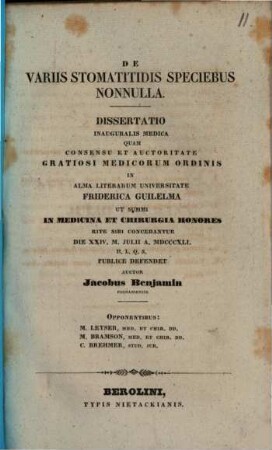 De variis stomatitidis speciebus nonnulla