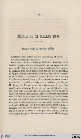 Séance du 27 juillet 1860