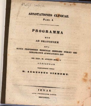 Adnotationes clinicae, 1