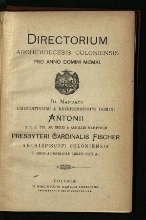 Directorium Archidioecesis Coloniensis / 1911