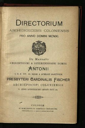 Directorium Archidioecesis Coloniensis / 1911