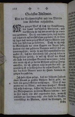 Sechster Abschnitt. Von der Nothwendigkeit und den Mitteln dem Ackerbau aufzuhelfen.