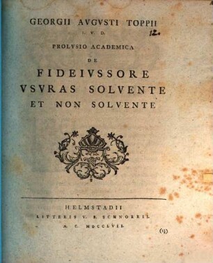 Prolusio academica de fideiussore, usuras solvente et non solvente