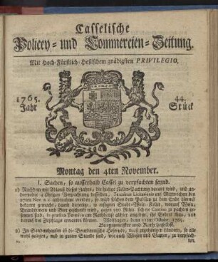 44. Stueck, Montag den 4ten November 1765