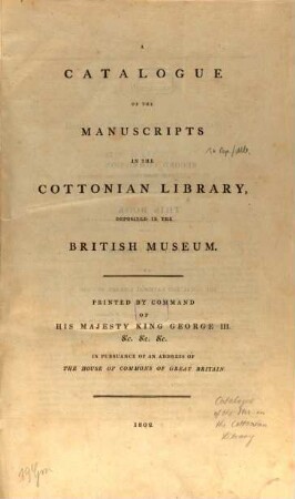 A catalogue of the manuscripts in the Cottonian Library, deposited in the British Museum