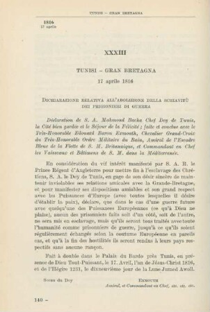 XXXIII Tunisi - Gran Bretagna 17 aprile 1816
