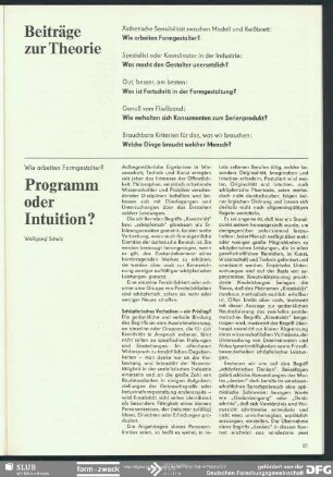 Programm oder Intitution? : Beiträge zur Theorie