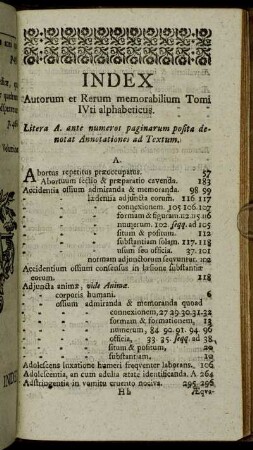 Index Autorum et Rerum memorabilium Tomi IVti alphabeticus.