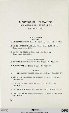 Dienstag, den 21. Mai 1940, nachmittags von 15-18 Uhr (Nr. 144-300)