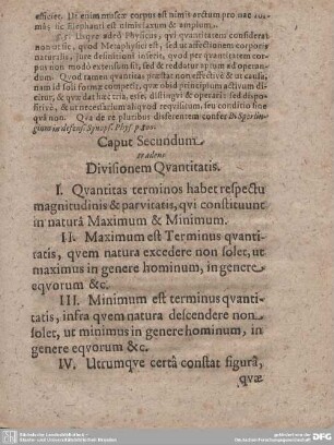 Caput Secundum tradens Divisionem Qvantitatis.