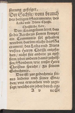 Der Sechste/ vom brauch des heiligen Sacraments/ des Leibs und Bluts Christi.
