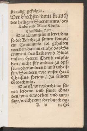 Der Sechste/ vom brauch des heiligen Sacraments/ des Leibs und Bluts Christi.