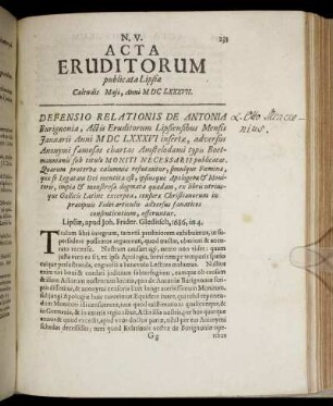 N. V. [...] Calendis Maji, Anni M DC LXXXVII.