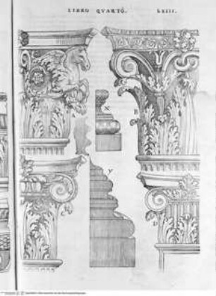 Regole generali di architettura di Sabastiano Serlio bolognese sopra le cinque maniere degli edifici, ... (4. Buch), Folio LXIII: Kompositordnung, Säule: Details