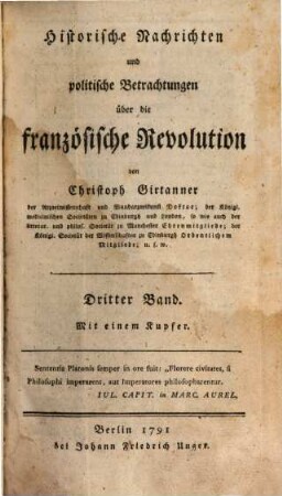 Historische Nachrichten und politische Betrachtungen über die französische Revolution, Dritter Band