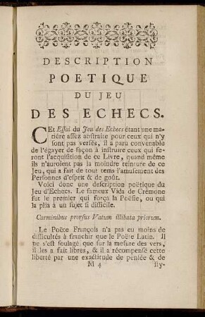 Description Poetique Du Jeu Des Echecs