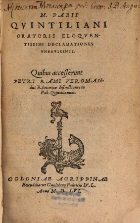 M. Fabii Quintiliani declamationes undeviginti