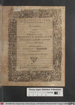 Quaestionum Iuris Controversi, Decas Prima