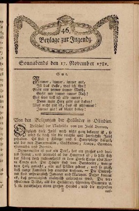 46. Beylage zur Jugendz. Sonnabends den 17. November 1781
