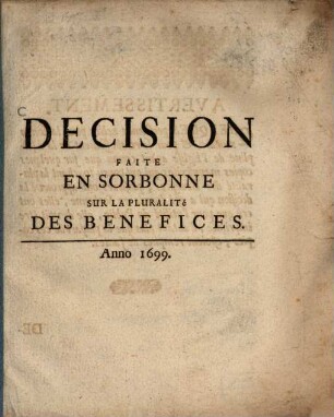 Decision faite en Sorbonne sur la pluralité des Benefices
