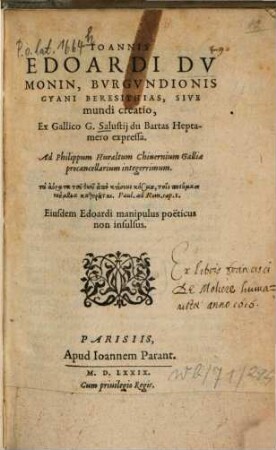 Joannis Edoardi Dumonin Beresithias, sive mundi creatio