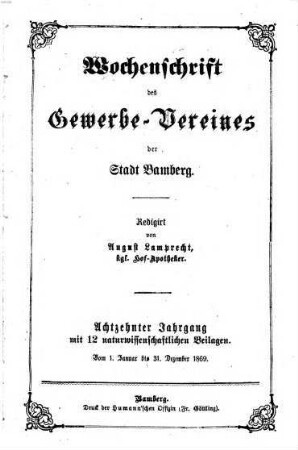 Wochenschrift des Gewerbe-Vereins Bamberg. 18. 1869