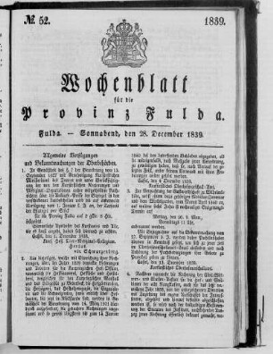 No. 52, Ausgabe vom 28. Dezember 1839