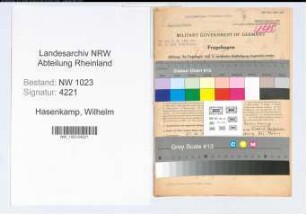 Entnazifizierung Wilhelm Hasenkamp , geb. 24.12.1891 (Baeckermeister)