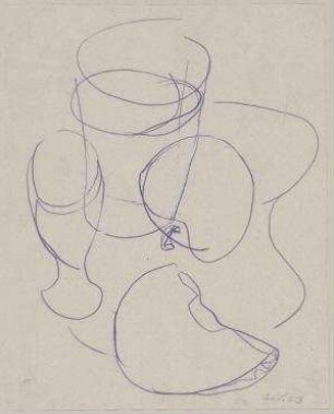 [o.T.]. Becher, Eierbecher, Apfel, geviertelter Apfel