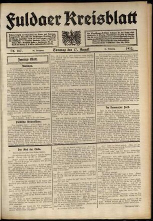 Zweite Ausgabe vom Samstag, den 17. August 1912.