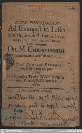 Notae philol. ad Evang. in festo nativitatis Christi Luc. 2, v. 1-14