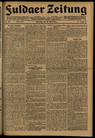 Erste Ausgabe vom Dienstag, den 15. April 1913.