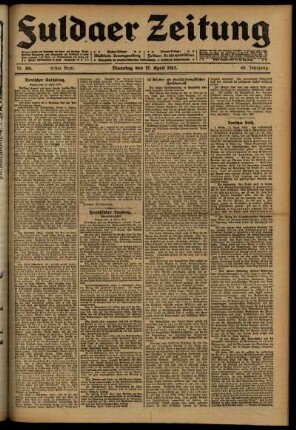 Erste Ausgabe vom Dienstag, den 15. April 1913.