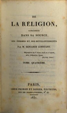 De la réligion : considérée dans sa source, ses formes et ses développements, 4