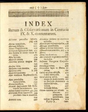 Index Rerum & Observationum in Centuria IX. & X. contentarum.