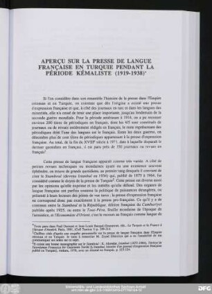Aperçu Sur La Presse De Langue Française En Turquie Pendant La Période Kémaliste (1919-1938)