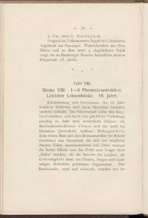 Tafel VIII. Bänke VIII.
