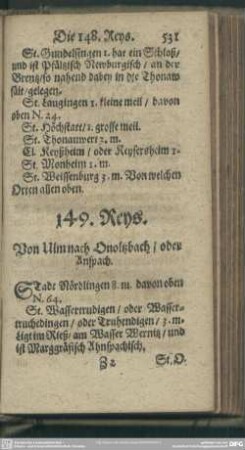 149. Reys. Von Ulm nach Onoltzbach, oder Anspach