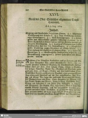 XXVI. Receß des Ober-Sächsischen allgemeinen Crays-Convents, d. d. 7. Aug. 1624